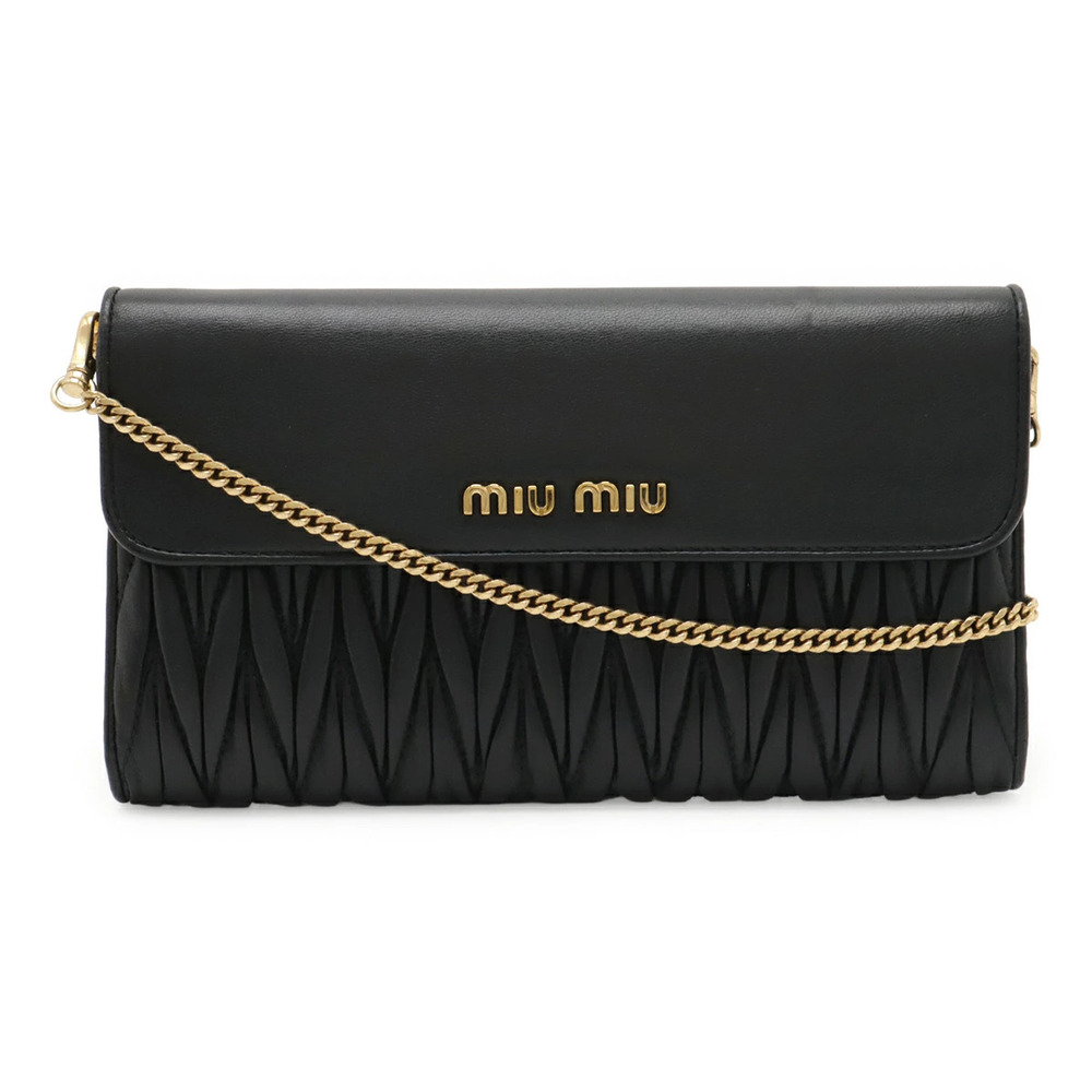 Miu Miu Matelasse Chain Wallet Shoulder Bag Leather NERO Black